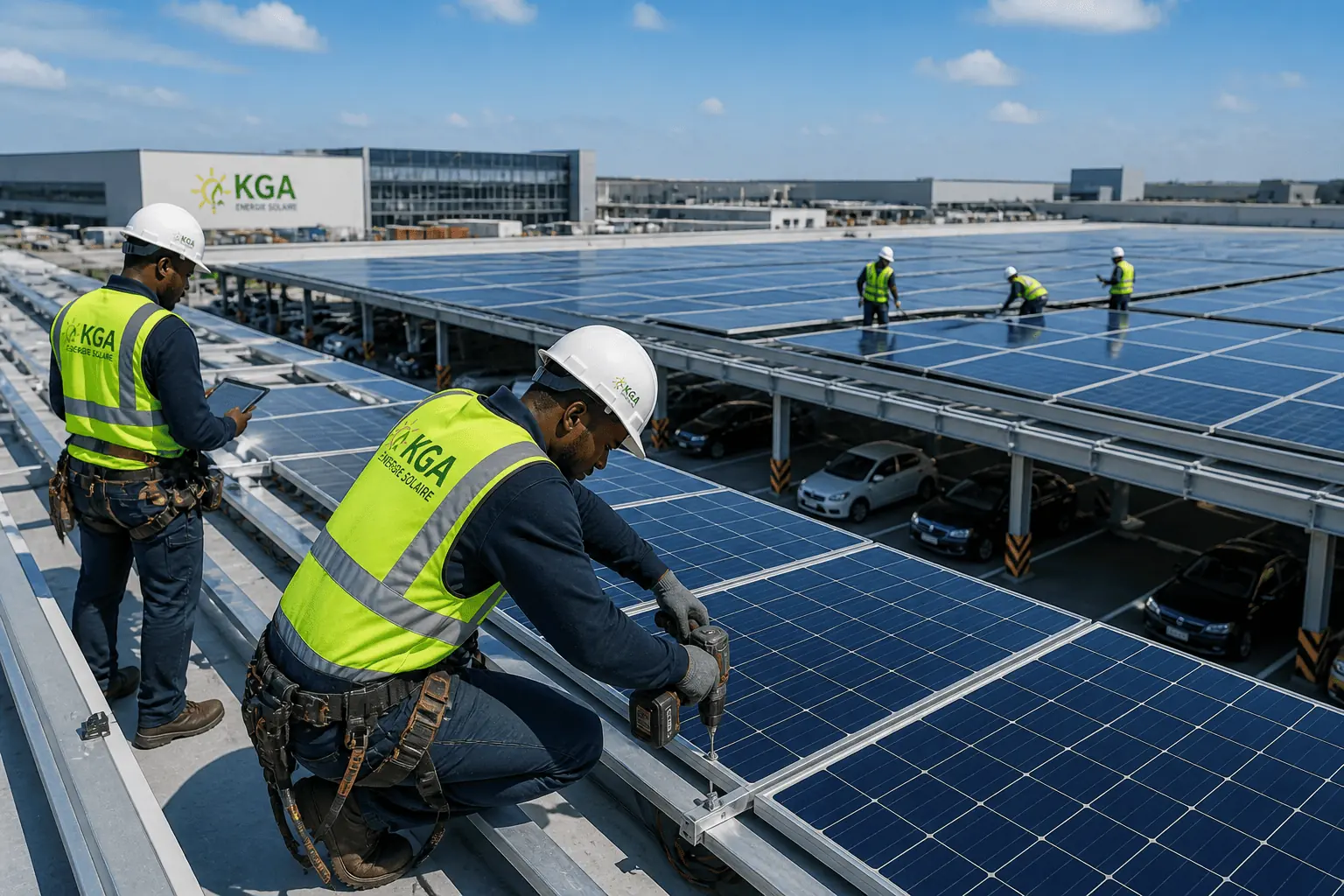 Installation de panneaux solaires par des jeunes techniciens