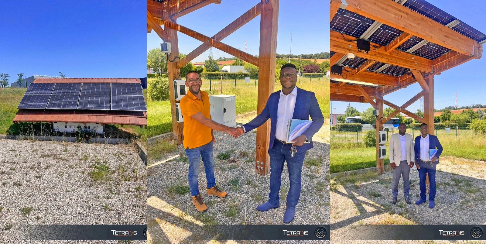 Représentants de KOMLAN Global Advisory en visite d'une installation photovoltaïque dans le cadre d'une mission de transition énergétique et de développement durable